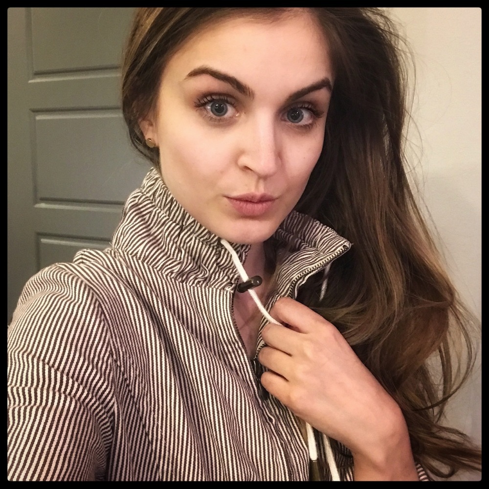 Dress Barn Brown and White Striped Zip Up Jacket